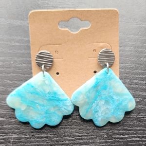 Translucent Blue Clay Post Dangle Statement Earrings